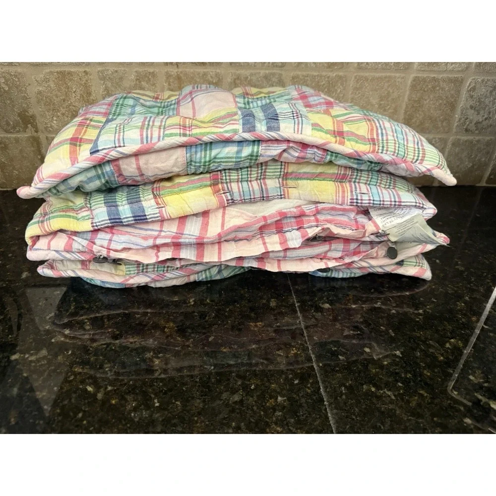 Set‎ Of 2 RALPH LAUREN Madras Plaid Quilted Standard Pillow Shams Pink Carly